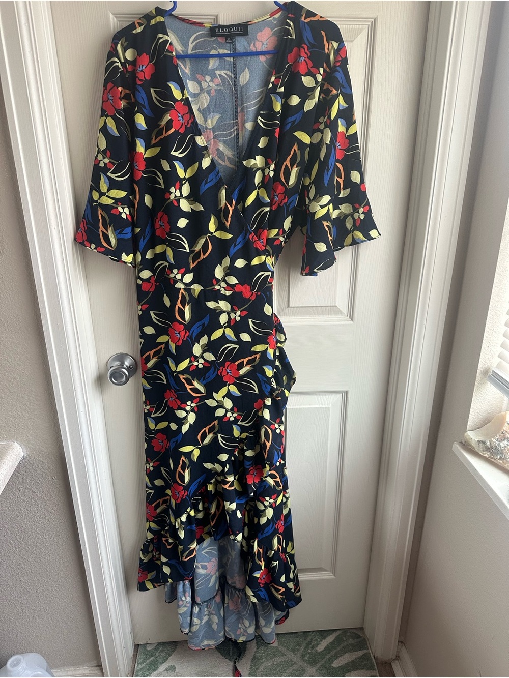 Eloquii Black Floral Wrap High-Low Dress